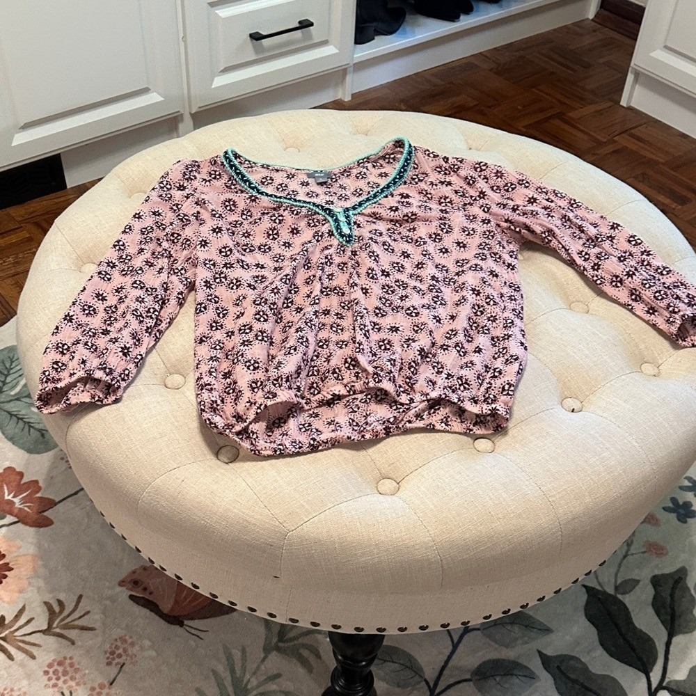 Aerie‎ Pink Floral Boho Top with Teal Accents - Picture 5 of 6